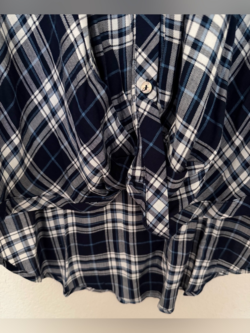 Lily White Navy, White & Light Blue Plaid Button-Front High Low Shirt - Picture 4 of 9